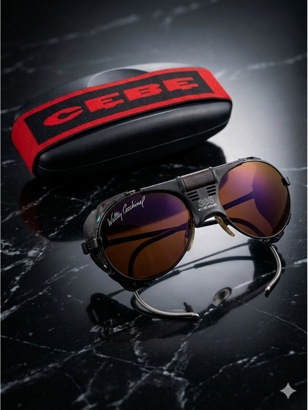 Vintage CEBE 385 Walter Cecchinel Glacier Sunglasses France Leather Side Shields